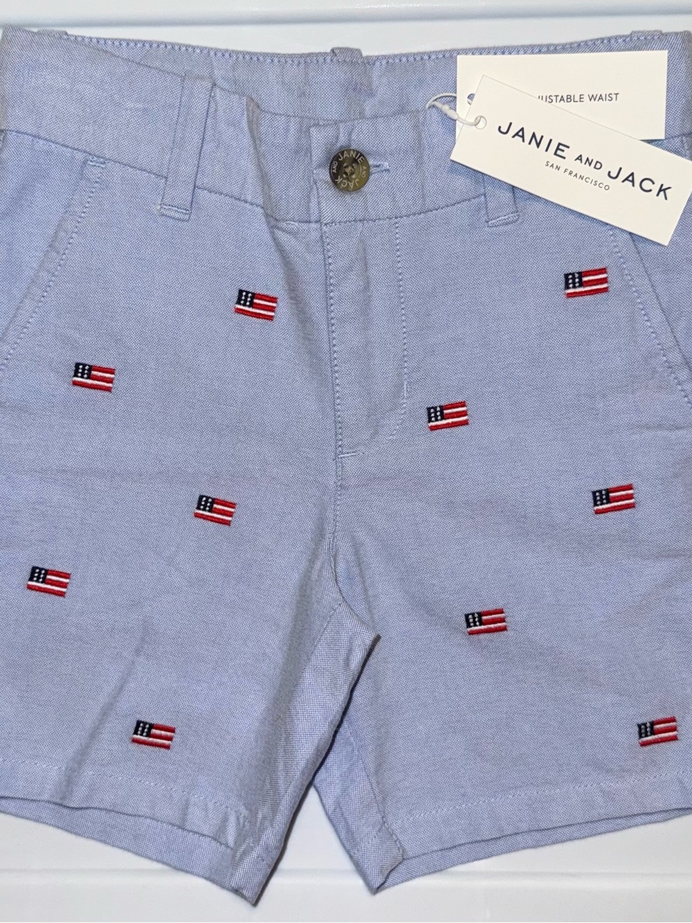 Janie and Jack Light Blue Embroidered Flag Boy’s Shorts